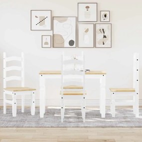 Set Da Pranzo 5 Pz Panama Bianco İn Legno Massello Di Pino /