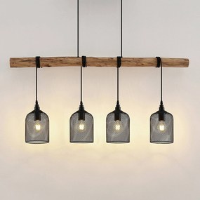 Lindby Elrond lampada sospensione con legno 4 luci