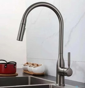 Rubinetto da cucina EYN KS15174 da piano con doccetta estraibile multigetto, bocca girevole e più finiture — Grigio gunmetal