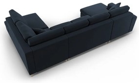 Divano angolare blu scuro allungabile e con contenitore (con penisola a destra/a U) con rivestimento in velluto Kyoto – Cosmopolitan Design