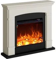 Caminetto Fuego Blanco Crema Da Parete Con Cornice Telecomando e Bruciatore 1500w Bianco Crema