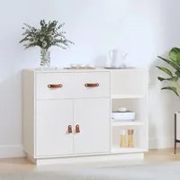 Credenza Bianca 98,5x40x75 cm in Legno Massello di Pino