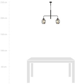 Lampadario Moderno 2 Luci Lukka In Accaio Nero E Vetro Fumè