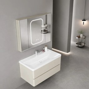 Mobile bagno 100 cm lavabo integrato e specchio contenitore | KAM-SM100 - KAMALU