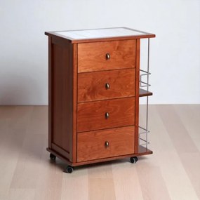Carrello da cucina POKER con cassetti e portabottiglie Ciliegio
