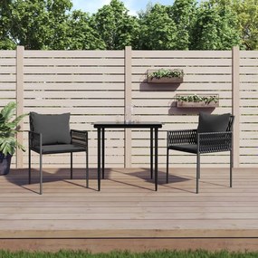 Set pranzo da giardino 3pz con cuscini in polyrattan e acciaio