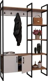 Mobile Ingresso Industrial 120x34x180 Con Scarpiera Appendiabiti E Ripiani Yago Bianco E Rovere