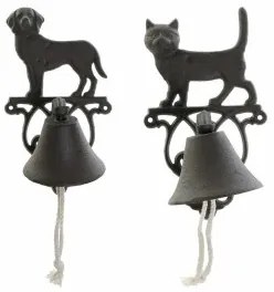 Campana DKD Home Decor Gatto Cane Marrone Marrone scuro Corda Ferro 14 x 15 x 24 cm (2 Unità)