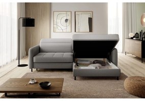 Divano angolare grigio allungabile/con contenitore (con penisola a destra/con chaise lounge) e rivestimento in velluto Gomsi – ELTAP