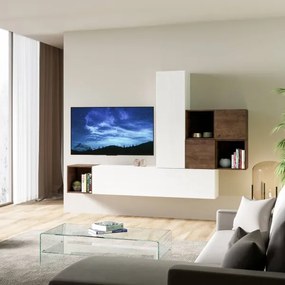 Parete soggiorno A48 L.254 H.174 P.39,5 Bianco e Noce