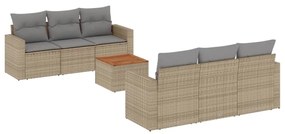 Set divani da giardino 7 pz con cuscini beige in polyrattan