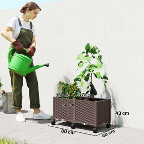 Fioriera Rialzata da 85L con Ruote Bloccabili Autoirrigazione e Fori di Drenaggio in PP Marrone...