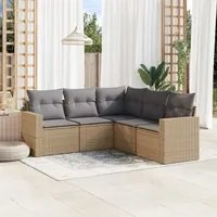 Set Divano da Giardino 5 pz con Cuscini Beige in Polyrattan 3218939