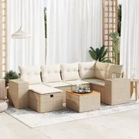 Set Divani da Giardino 7 pz con Cuscini Beige in Polyrattan 3325873