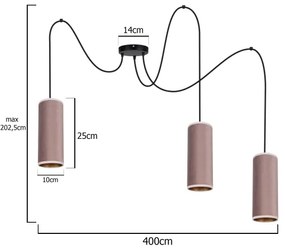 Lampadario a sospensione AVALO 3xE27/60W/230V rosa/rame