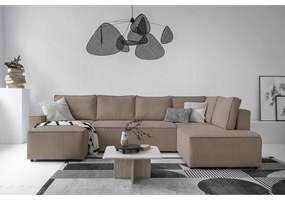 Divano letto angolare in velluto a coste beige Brave Dave - Miuform