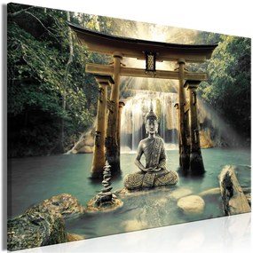 Quadro Buddha Smile (1 Part) Wide  Colore Giallo, Dimensioni e Misure 120x80