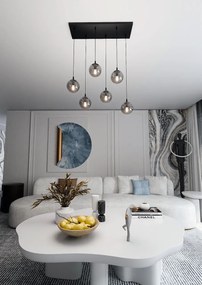 Lampadario a Sospensione in Acciaio e Vetro COSMO 6 Nero 6xE14