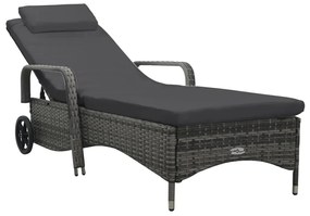 Lettino Prendisole Con Ruote İn Polyrattan Grigio /