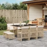 Set da Pranzo da Giardino 11 pz con Cuscini Beige in Polyrattan 3210790