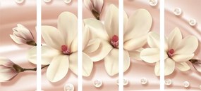 Quadri 5 pezzi – Magnolia di lusso con perle