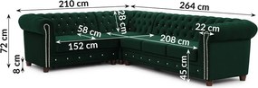 Divano angolare verde allungabile (con penisola a sinistra/a L) con rivestimento in velluto York Blik – Ropez