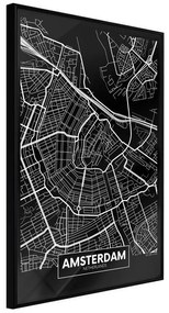 Poster  City Map: Amsterdam (Dark)  Cornice Quadri Cornice nera, Larghezza x Altezza Home decor 20x30