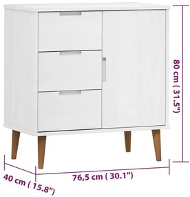 Credenza MOLDE Bianca 76,5x40x80 cm in Legno Massello di Pino