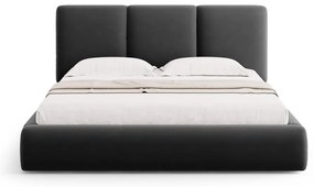 Letto matrimoniale imbottito in grigio scuro in velluto con contenitore con rete inclusa 140x200 cm Brody – Mazzini Beds