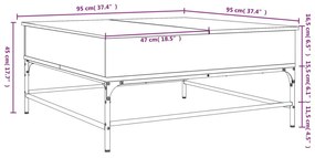 Tavolino Rovere Fumo 95x95x45 cm in Legno Multistrato e Metallo