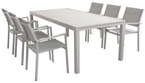 DEXTER - set tavolo in alluminio e teak cm 200/300 x 100 x 74 h con 6 poltrone Venus