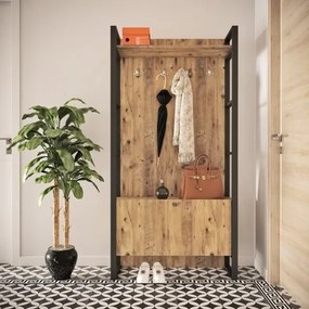 Mobile Ingresso Con Scarpiera E Appendiabiti 90x34x180 Stile Industrial Fiona