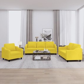 Set Di Divani 3 Pz Con Cuscini Giallo Chiaro İn Tessuto /