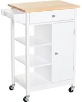 Carrello da Cucina 3 Ripiani Cassetto e 1 Anta in Legno 66x39,5x86,5 cm Bianco