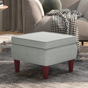 Poggiapiedi Con Gambe İn Legno Grigio Chiaro İn Velluto /