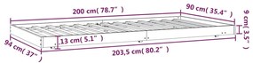 Giroletto Grigio 90x200 cm in Legno Massello di Pino