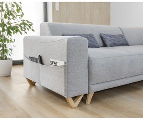 Divano angolare grigio chiaro allungabile e con contenitore (con penisola a destra/a L) Classy Sophie – Miuform