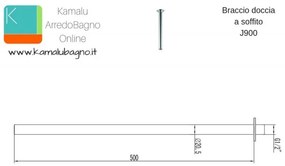 Kamalu - braccio doccia a soffitto 50cm | kam-arte cromo