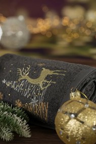Asciugamano natalizio in cotone grigio con cervo Šírka: 50 cm | Dĺžka: 90 cm