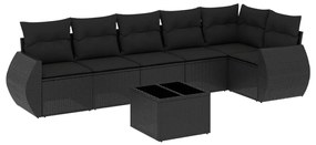 Set Divani da Giardino con Cuscini 7pz Nero Polyrattan