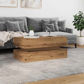 Tavolino da salotto con luci led rovere artigianale 90x50x40 cm
