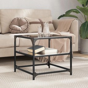 Tavolino Con Piano İn Vetro Nero 50x50x45 Cm Acciaio /