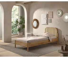 Letto singolo di colore naturale in rovere massiccio con rete inclusa 90x200 cm Olive Rotan – Vipack