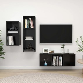 Set mobili tv 3 pz nero lucido in legno multistrato