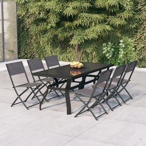 Set da Pranzo da Giardino 7 pz Grigio e Nero