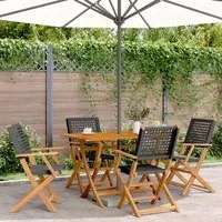 Sedie Giardino Pieghevoli 4 pz Nere Polyrattan e Legno Massello 3214556