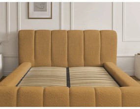 Letto matrimoniale imbottito color senape contenitore e rete inclusi 160x200 cm Denali - Bobochic Paris