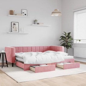 Divano Letto Estraibile Con Cassetti Rosa 80x200 Cm Velluto /