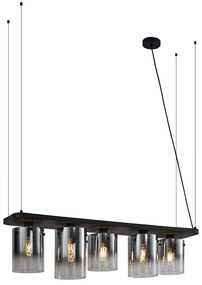 Lampada a sospensione moderna nera con vetro fumé 5 luci - Hybrid
