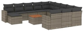 Set divani da giardino 13 pz con cuscini grigio in polyrattan